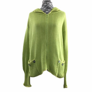 Rico Green Handknit Zip Up Cotton Cardigan Sweater Lagenlook Art to Wear‎